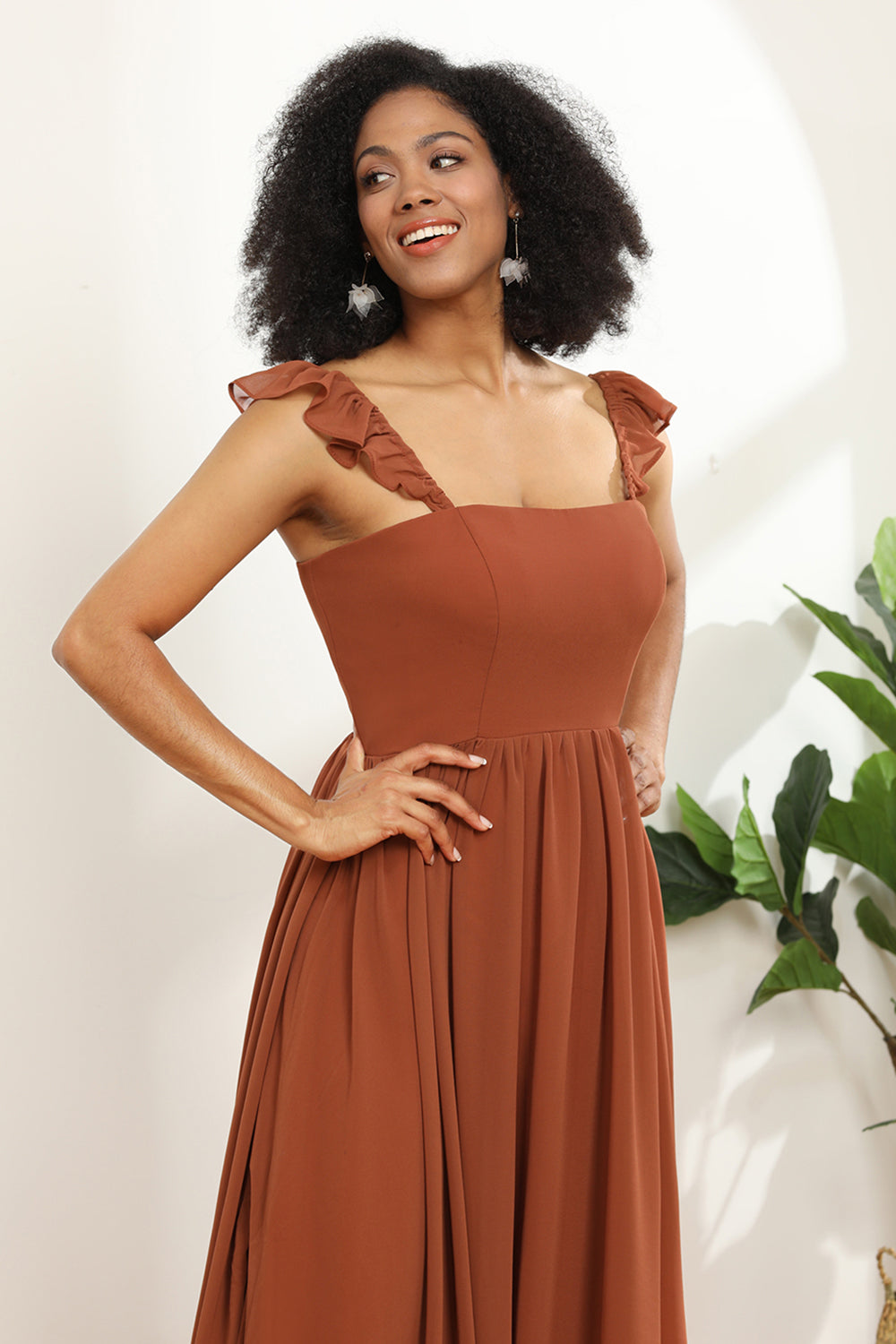 Wedtrend Women Bridesmaid Dress Terracotta Chiffon A-Line Floor Length Wedding Guest Dress With Ruffles WEDTREND Wedtrend Women Bridesmaid Dress Terracotta Chiffon A-Line Floor Length Wedding Guest Dress With Ruffles WEDTREND
