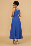 A Line Spaghetti Straps Long Chiffon Bridesmaid Dress with Ruffles