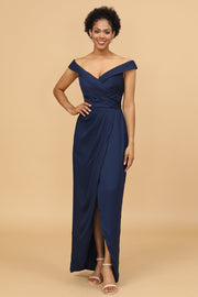 Sheath/Column Off The Shoulder Satin Long Bridesmaid Dress