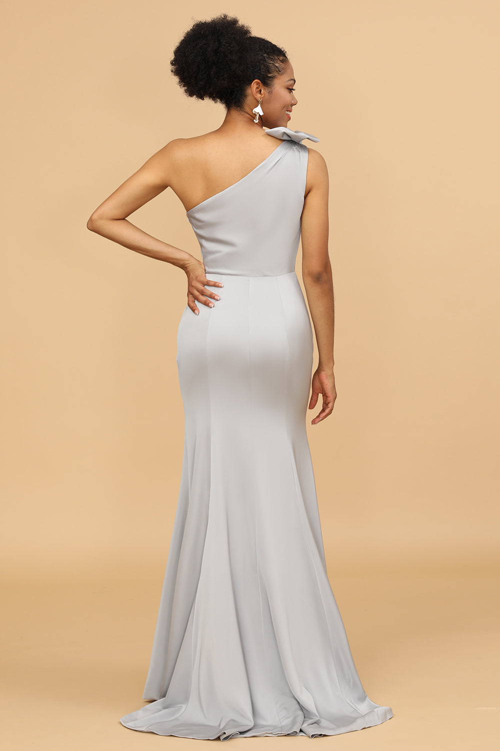 Wedtrend Women Floor Length Bridesmaid Dress Grey Satin One Shoulder Mermaid Wedding Guest Dress With Bowknot WEDTREND Wedtrend Women Floor Length Bridesmaid Dress Grey Satin One Shoulder Mermaid Wedding Guest Dress With Bowknot WEDTREND