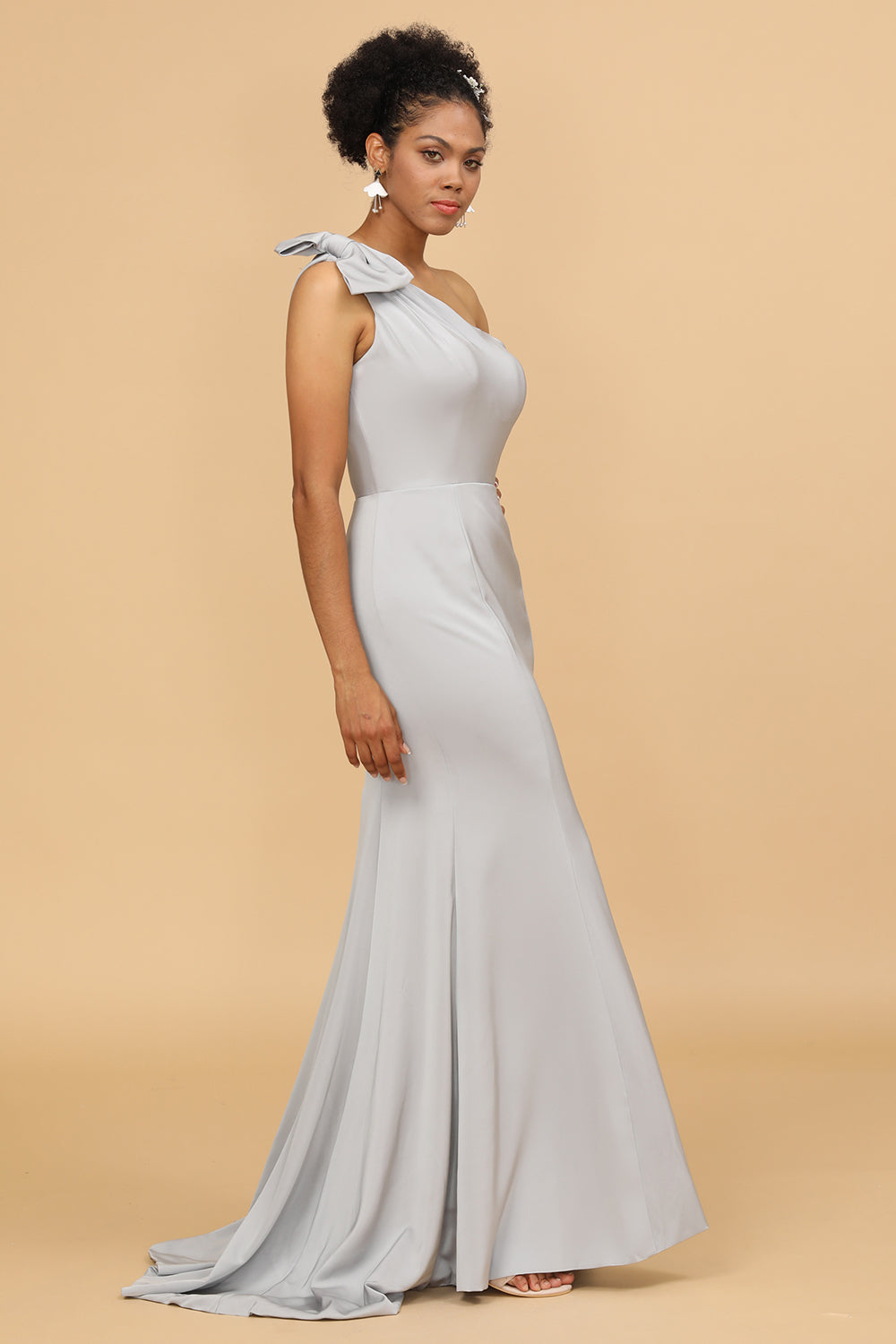 Wedtrend Women Floor Length Bridesmaid Dress Grey Satin One Shoulder Mermaid Wedding Guest Dress With Bowknot WEDTREND Wedtrend Women Floor Length Bridesmaid Dress Grey Satin One Shoulder Mermaid Wedding Guest Dress With Bowknot WEDTREND
