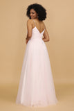 Pink A Line Spaghetti Straps Floor Length Tulle Bridesmaid Dress