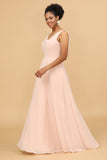 Blush A Line V Neck Chiffon Long Bridesmaid Dress