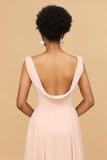 Blush A Line V Neck Chiffon Long Bridesmaid Dress