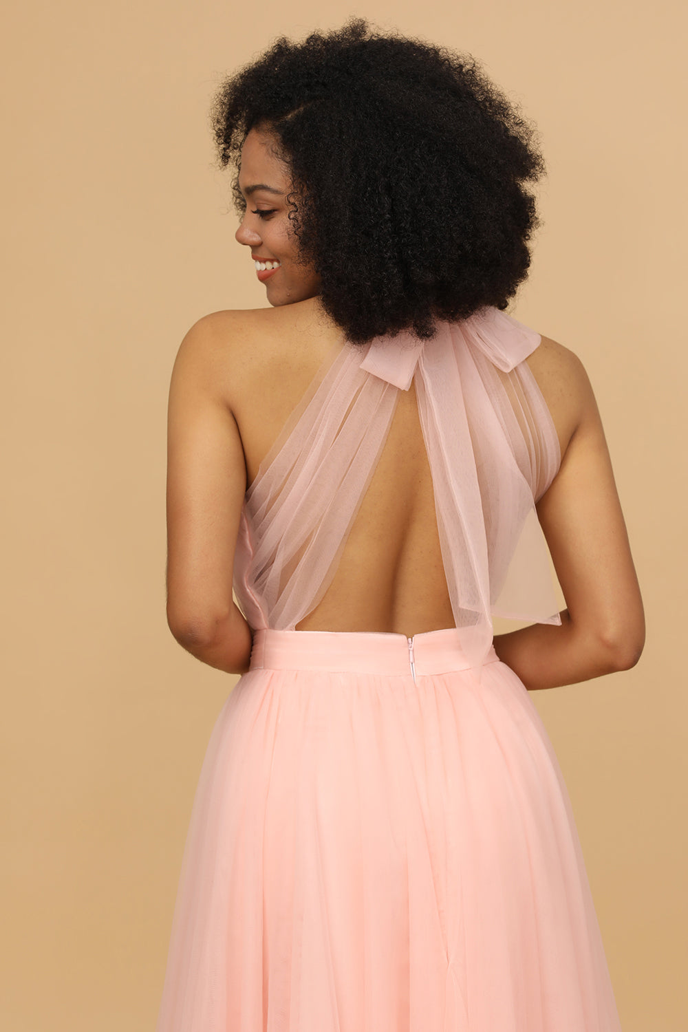 Wedtrend Women Blush Long Floor Length Tulle Bridesmaid Dress A Line Halter Party Dress WEDTREND Wedtrend Women Blush Long Floor Length Tulle Bridesmaid Dress A Line Halter Party Dress WEDTREND