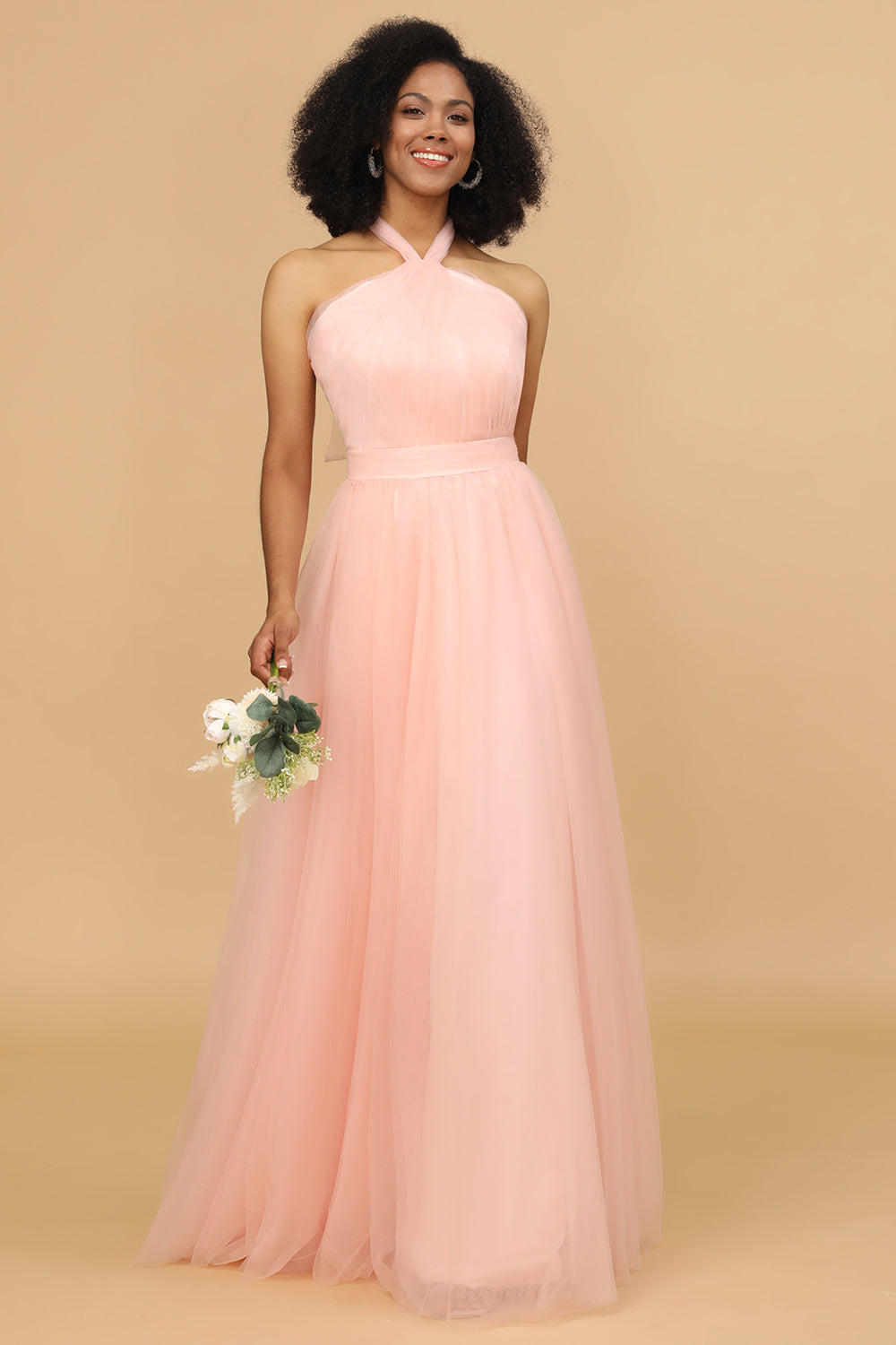 Wedtrend Women Blush Long Floor Length Tulle Bridesmaid Dress A Line Halter Party Dress, Blush / US4 Wedtrend Women Blush Long Floor Length Tulle Bridesmaid Dress A Line Halter Party Dress, Blush / US4