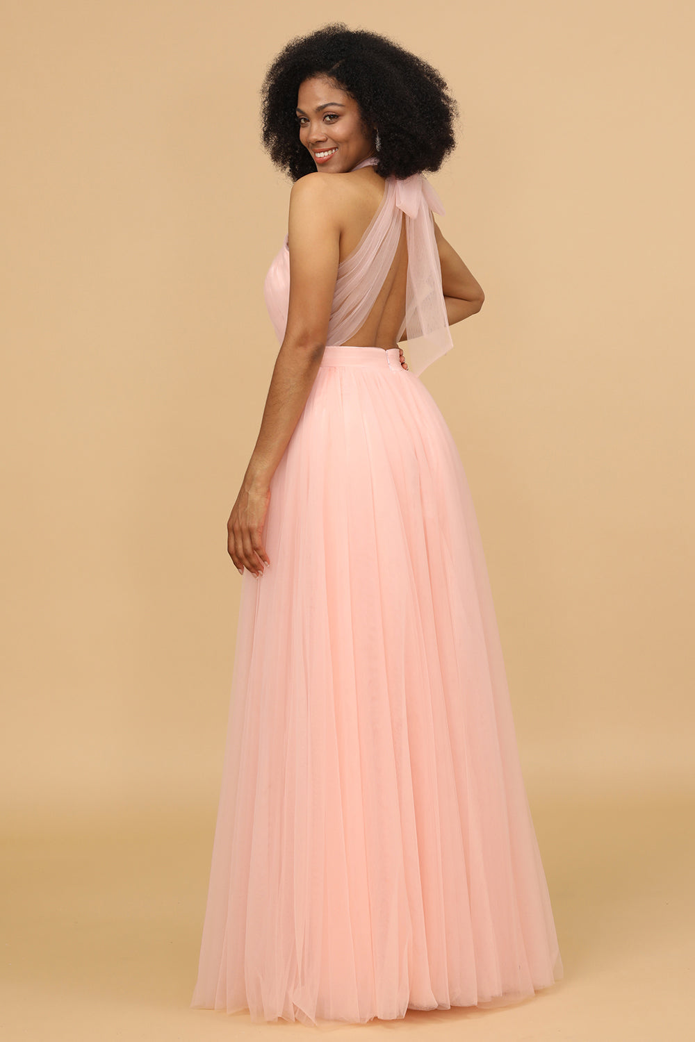 Wedtrend Women Blush Long Floor Length Tulle Bridesmaid Dress A Line Halter Party Dress WEDTREND