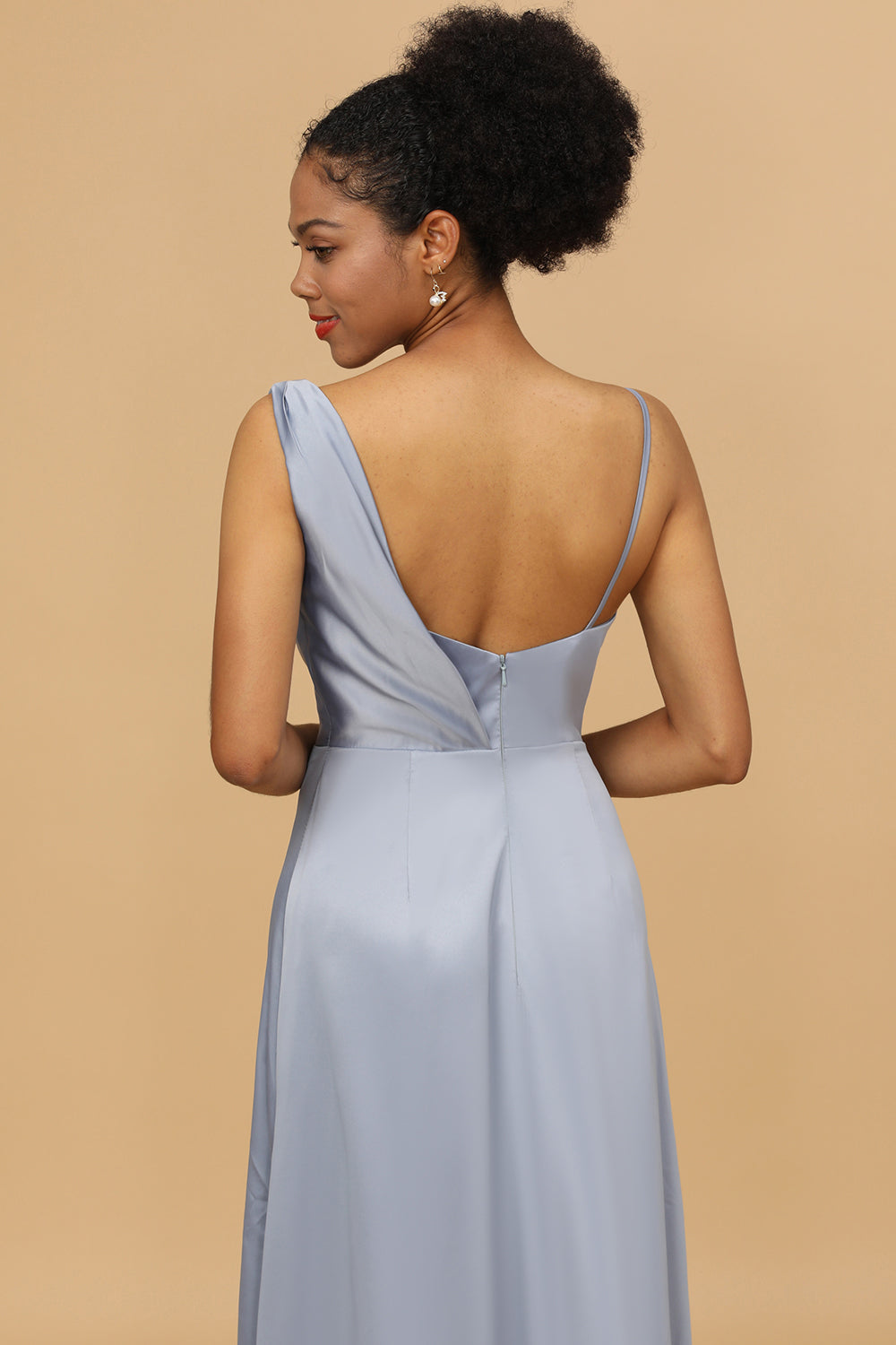 Wedtrend Women Grey Blue Satin Long Bridesmaid Dress A Line Asymmetrical Neck Party Dress, Grey Blue / US10 Wedtrend Women Grey Blue Satin Long Bridesmaid Dress A Line Asymmetrical Neck Party Dress, Grey Blue / US10