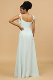 Sheath Spaghetti Straps Long Chiffon Bridesmaid Dress with Slit