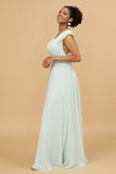 Mint V-Neck Long Chiffon Bridesmaid Dress with Slit