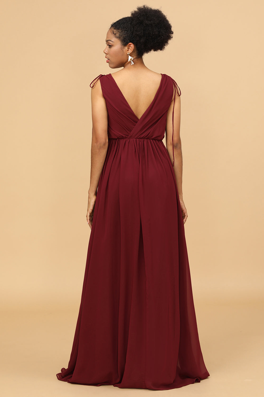 Wedtrend Women Burgundy V-Neck Backless Ruched Long Chiffon Bridesmaid Dress with Slit WEDTREND Wedtrend Women Burgundy V-Neck Backless Ruched Long Chiffon Bridesmaid Dress with Slit WEDTREND