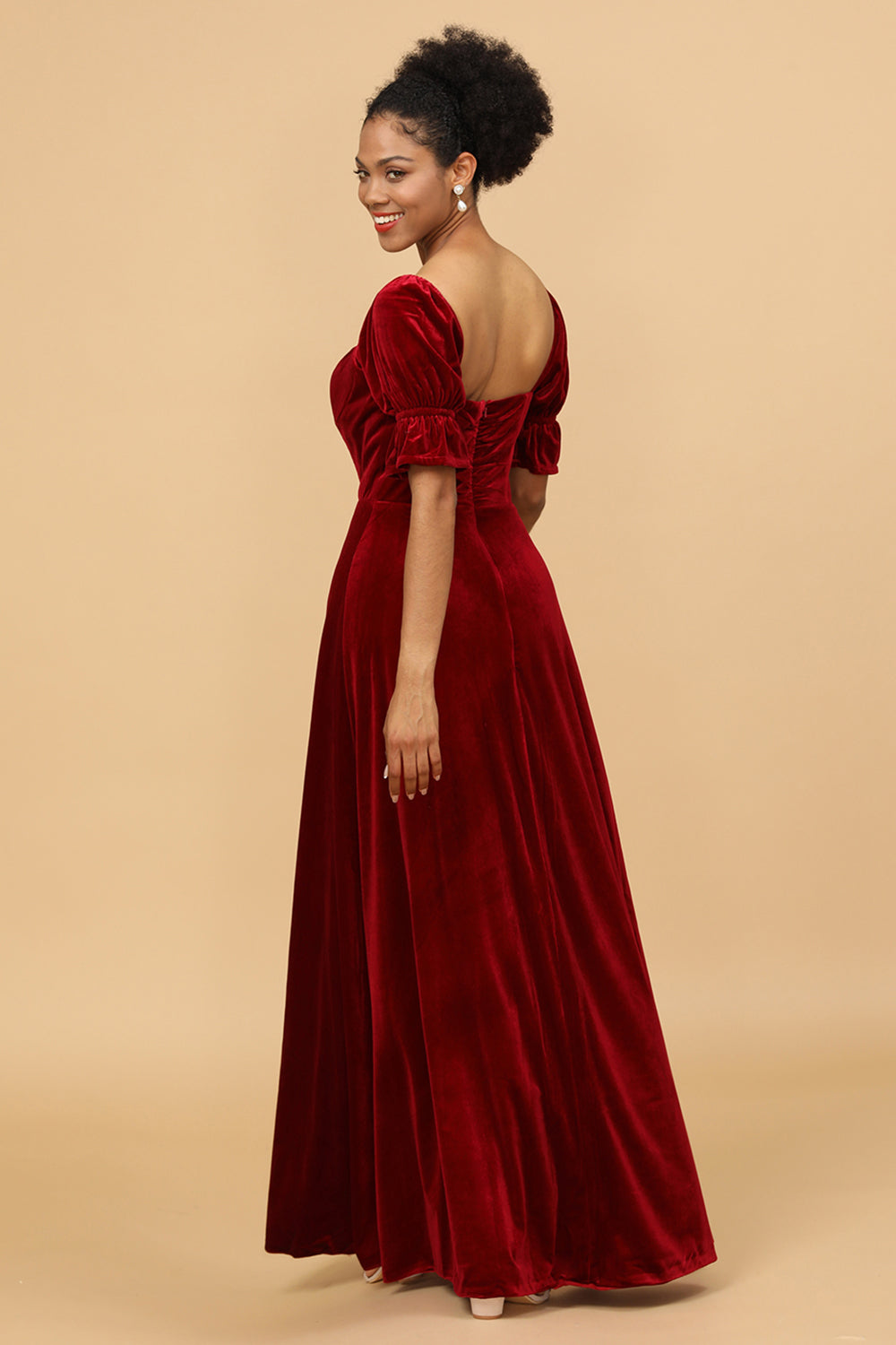 Wedtrend Women Bridesmaid Dress A Line Sweetheart Flare Sleeves Velvet Wedding Party Formal Evening Dress with Slit WEDTREND Wedtrend Women Bridesmaid Dress A Line Sweetheart Flare Sleeves Velvet Wedding Party Formal Evening Dress with Slit WEDTREND