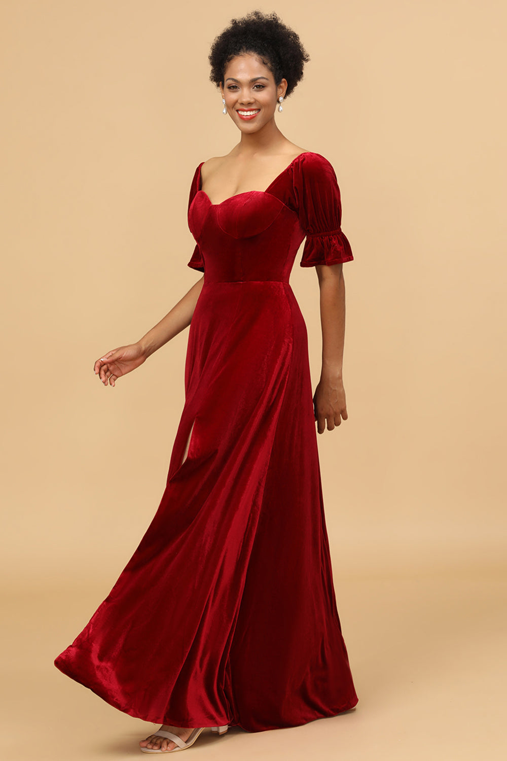 Wedtrend Women Burgundy Flare Sleeves Velvet Long Bridesmaid Dress with Slit WEDTREND Wedtrend Women Burgundy Flare Sleeves Velvet Long Bridesmaid Dress with Slit WEDTREND