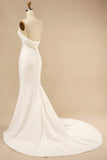 White Mermaid Spaghetti Straps Boho Wedding Dress with Ruffles