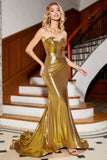 Golden Mermaid Sweetheart Corset Long Prom Dress with Slit