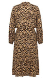 Brown Leopard Printed Casual Dress with Long Sleeves