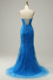 Royal Blue Mermaid Sweetheart Long Prom Dress with Criss Cross Back