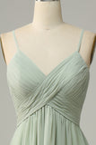 Dusty Sage A Line Spaghetti Straps Chiffon Bridesmaid Dress with Sleeveless
