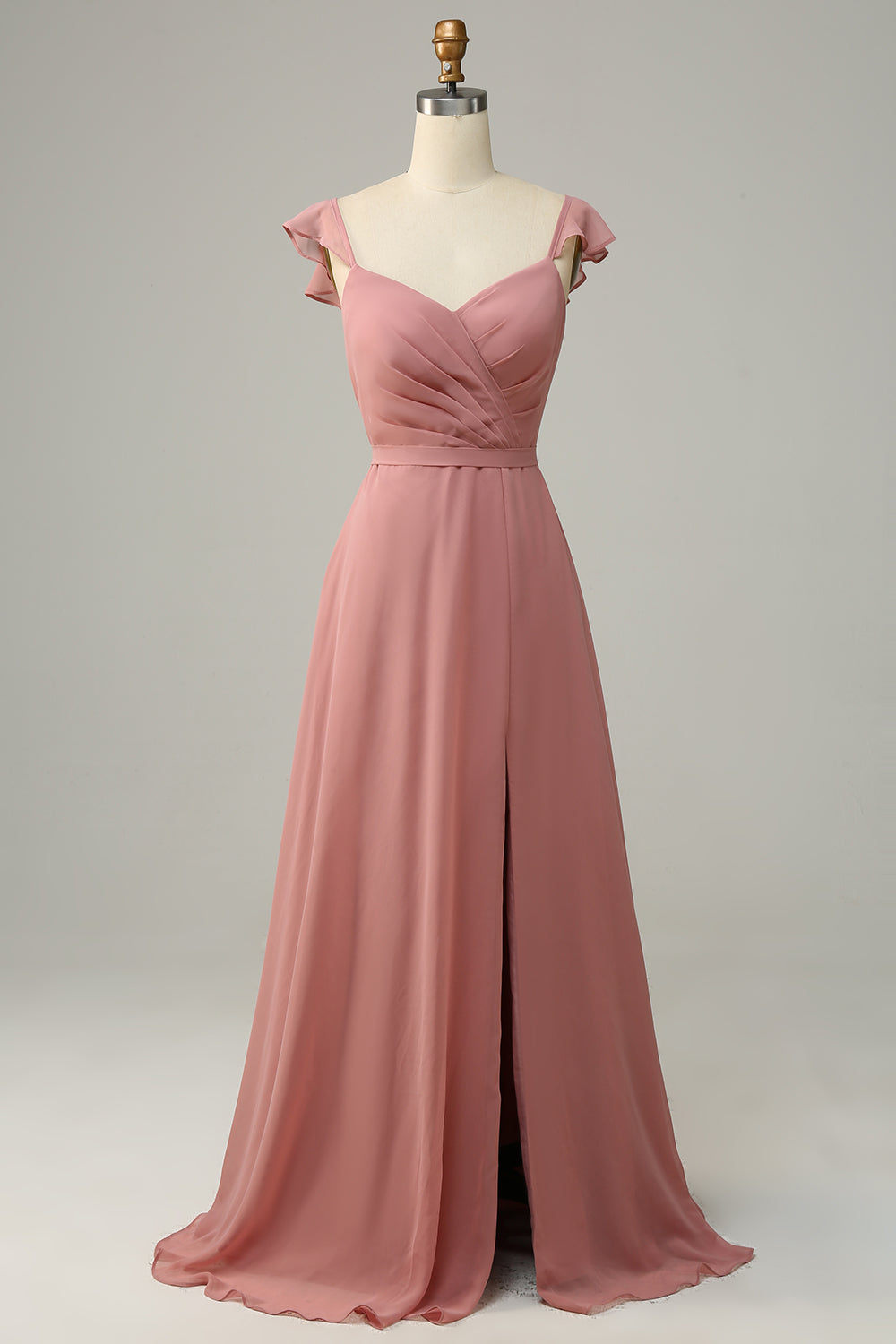 Wedtrend Women Dusty Rose Long Bridesmaid Dress A Line Ruffles Bridal Party Dress with Slit, Dusty Rose / US20W Wedtrend Women Dusty Rose Long Bridesmaid Dress A Line Ruffles Bridal Party Dress with Slit, Dusty Rose / US20W
