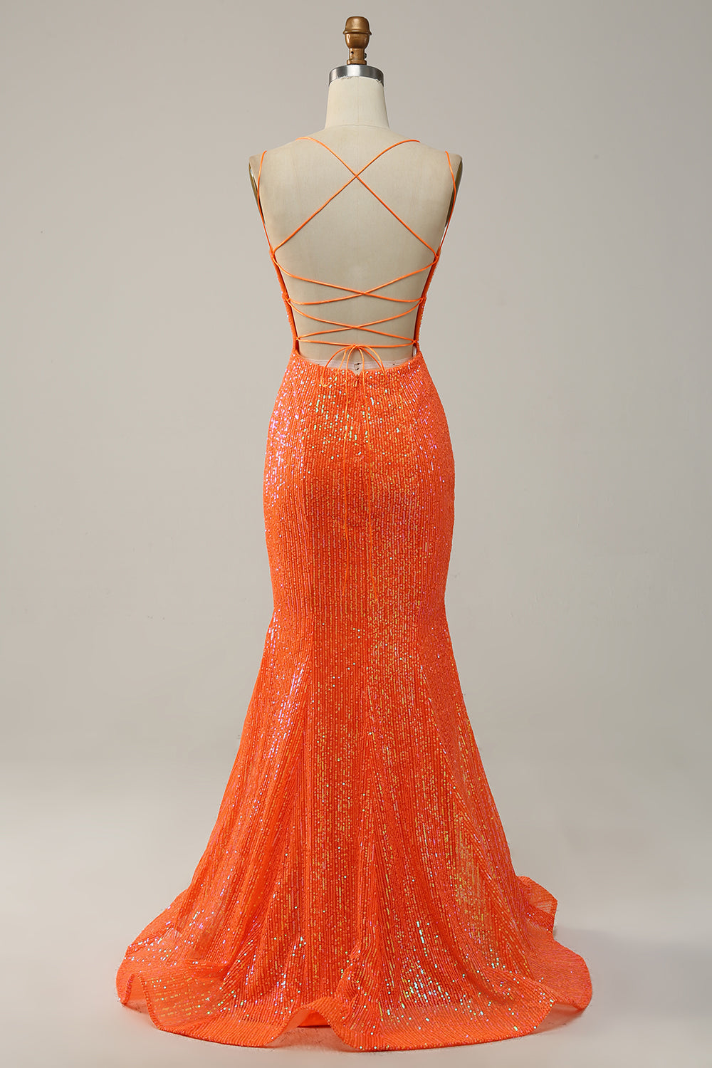 Wedtrend Women Orange Sequins Long Prom Dress Mermaid V Neck Evening Wear with Criss Cross Back WEDTREND Wedtrend Women Orange Sequins Long Prom Dress Mermaid V Neck Evening Wear with Criss Cross Back WEDTREND
