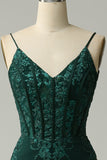 Peacock Green Mermaid Spaghetti Straps Corset Prom Dress with Appliques