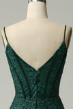 Peacock Green Mermaid Spaghetti Straps Corset Prom Dress with Appliques