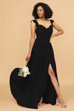 A Line Sweetheart Long Chiffon Bridesmaid Dress with Slit