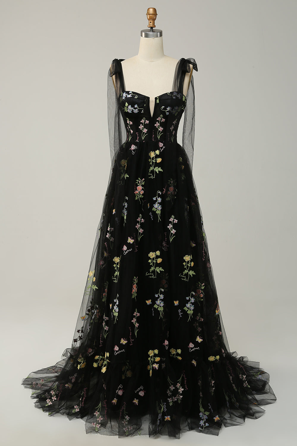 LTP1647,Spaghetti Strap Mesh Corset Gown Long Prom Dress Black Evening Dress