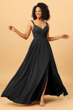 Spaghetti Straps Long Chiffon Bridesmaid Dress with Slit