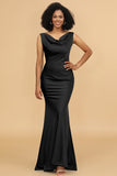 Mermaid Cowl Neck Backless Long Satin Bridesmaid Dress