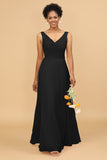 A Line V Neck Backless Chiffon Long Bridesmaid Dress