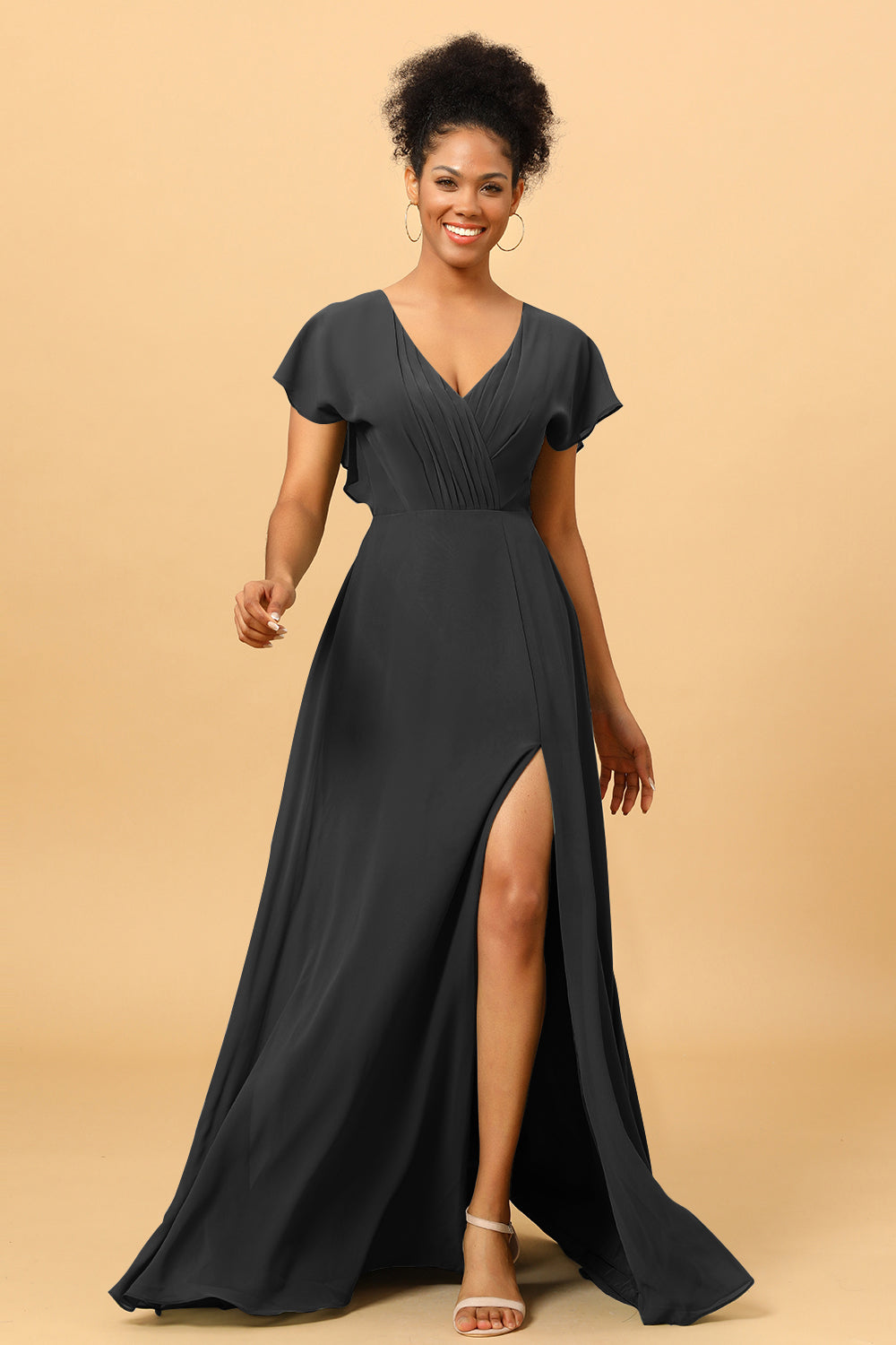 plunging v neck crinkle chiffon bridesmaid dress V Neck Bridesmaid Dresses | Plunge Neckline Styles