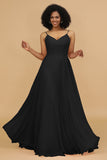 A Line Spaghetti Straps Chiffon Long Bridesmaid Dress