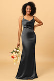 Mermaid Cowl Neckline Spaghetti Straps Long Satin Bridesmaid Dress