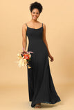 Sheath Spaghetti Straps Long Chiffon Bridesmaid Dress