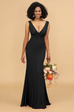 Mermaid V-neck Open Back Long Chiffon Bridesmaid Dress With Ruffles