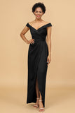 Sheath/Column Off The Shoulder Satin Long Bridesmaid Dress