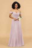 A Line Off the Shoulder Long Chiffon Bridesmaid Dress