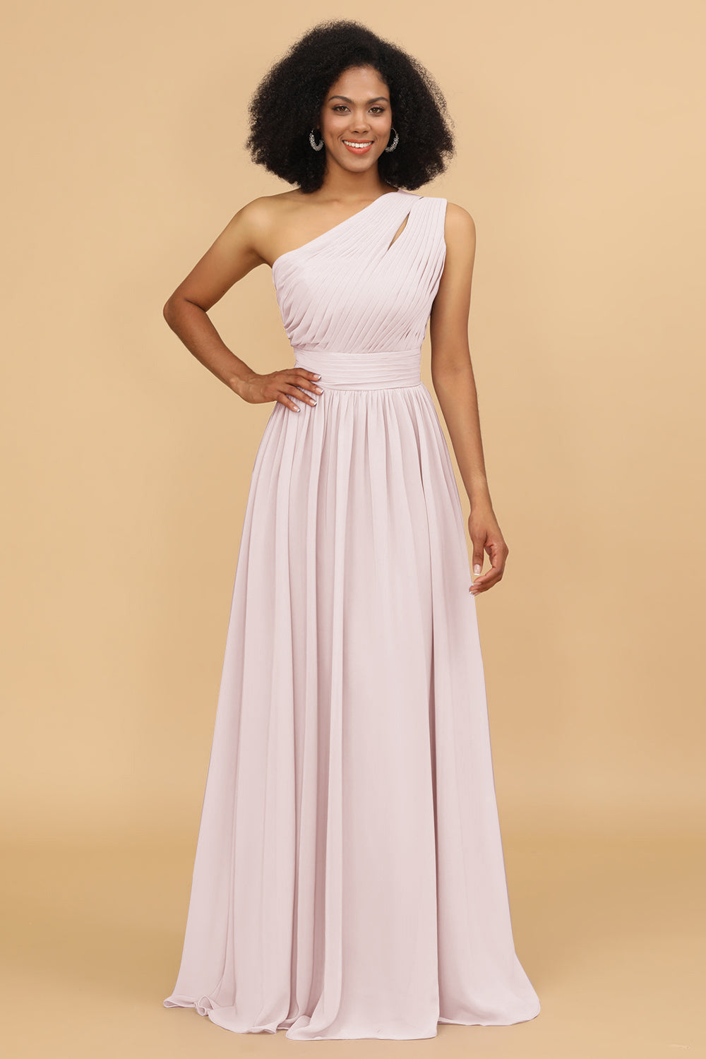 Wedtrend Women Bridesmaids A Line One Shoulder Long Chiffon Wedding Party Formal Bridesmaid Dress with Ruffles, Blush Pink Wedtrend Women Bridesmaids A Line One Shoulder Long Chiffon Wedding Party Formal Bridesmaid Dress with Ruffles, Blush Pink
