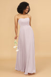 A Line Off The Shoulder Long Chiffon Bridesmaid Dress with Bowknot