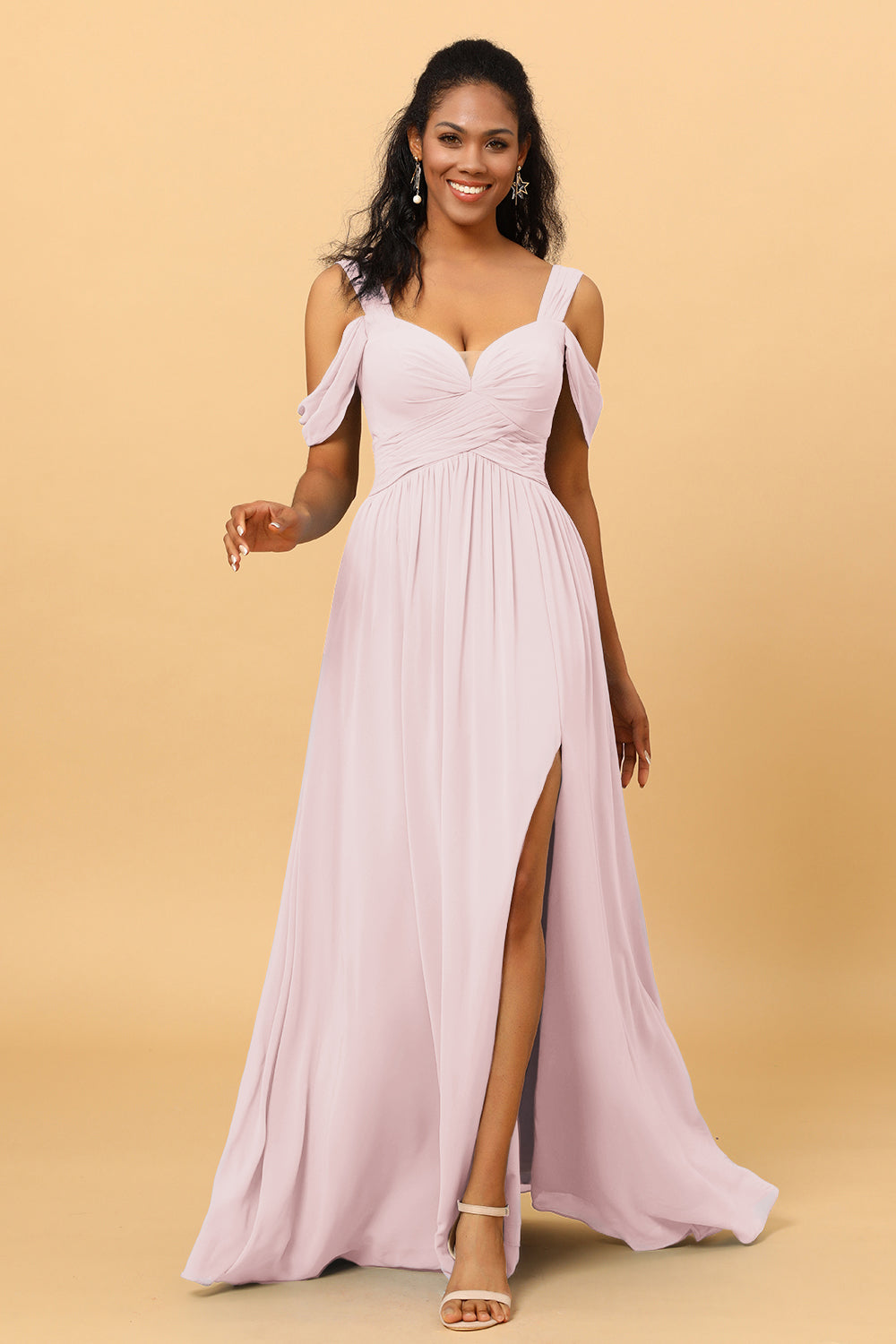 pink cold shoulder maxi dress Sophisticated off-the-shoulder misty rose Maxi dress, Garden of Eden XS / 2 / Pink