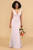 Mermaid V-neck Open Back Long Chiffon Bridesmaid Dress With Ruffles