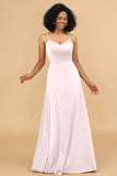 A Line Spaghetti Straps Floor Length Satin Bridesmaid Dress