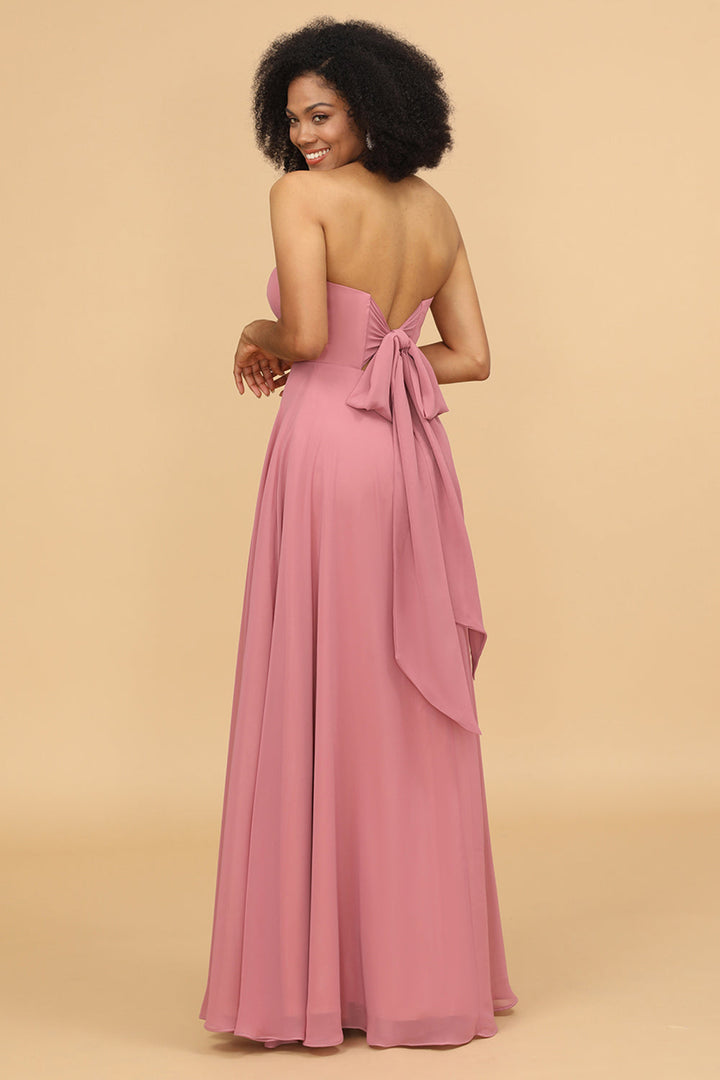 Long Halter Chiffon Dresses of Bridesmaid Dusty Rose