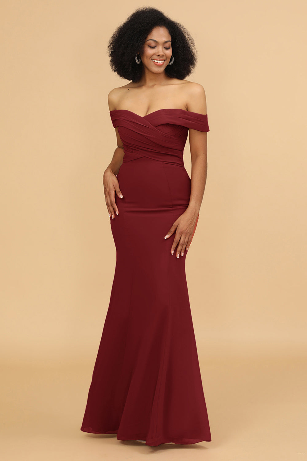 Wedtrend Off the Shoulder Mermaid Long Floor Length Chiffon Bridesmaid Dress with Pleated Wedding Party Dress WEDTREND Wedtrend Off the Shoulder Mermaid Long Floor Length Chiffon Bridesmaid Dress with Pleated Wedding Party Dress WEDTREND