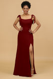 Sheath Spaghetti Straps Long Chiffon Bridesmaid Dress with Slit