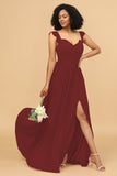 A Line Sweetheart Long Chiffon Bridesmaid Dress with Slit