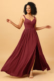 Spaghetti Straps Long Chiffon Bridesmaid Dress with Slit