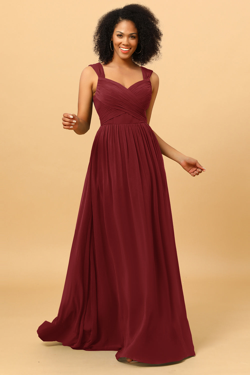 Wedtrend Women Bridesmaids A Line Sweetheart Chiffon Floor Length Bridesmaid Dress with Heart Shaped Open Back, Burgundy