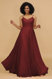 A Line Spaghetti Straps Chiffon Long Bridesmaid Dress